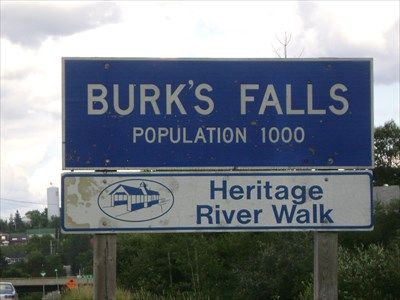 The Burks Falls heritage sign on the Magnetawan River; Van Blanc brings shipping containers up to Almaguin Highlands properties.