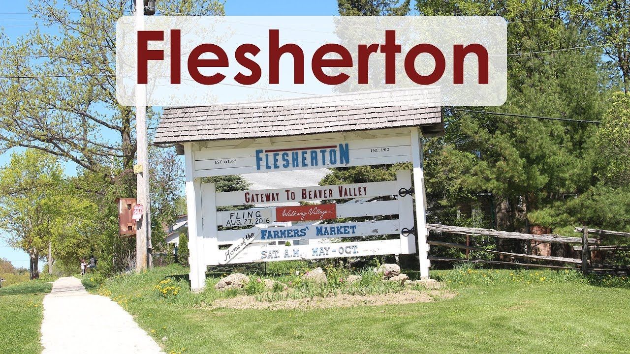 Flesherton village sign in Grey Highlands; Van Blanc delivers shipping containers to Flesherton farms and acreages.