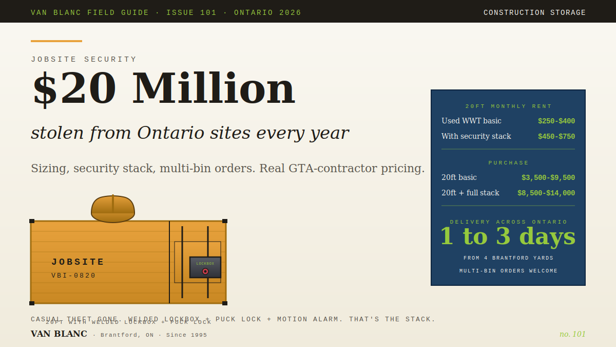 Editorial illustration for Construction Storage Containers Ontario, Van Blanc field guide