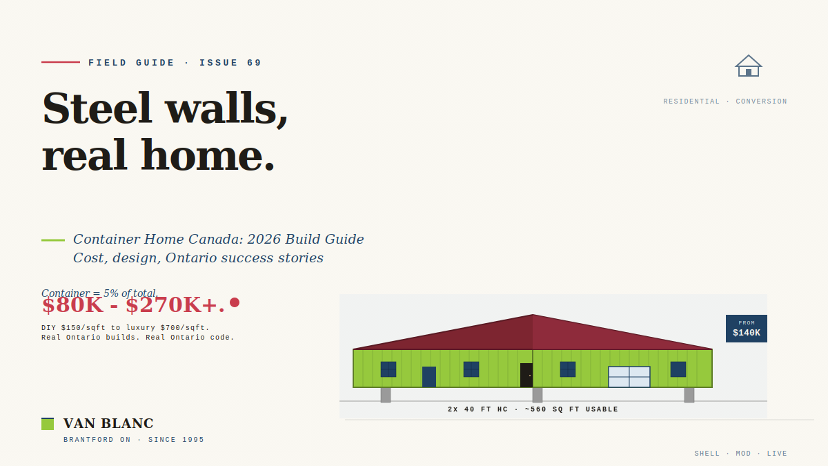 Editorial illustration for Container Home Canada, Van Blanc field guide