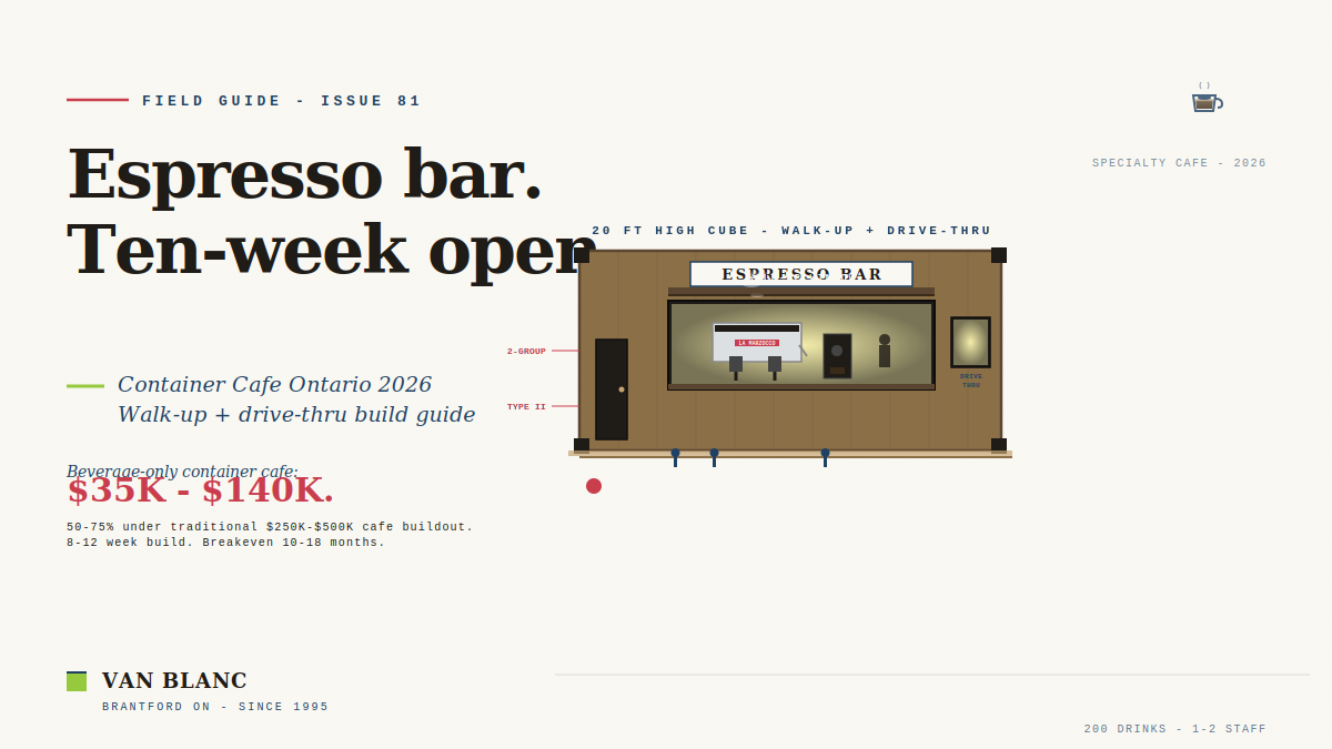 Editorial illustration for Container Cafe Ontario, Van Blanc field guide
