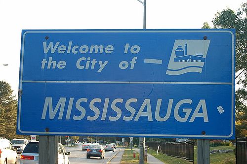Welcome to the City of Mississauga sign; Van Blanc delivers shipping containers across Mississauga and the western GTA.