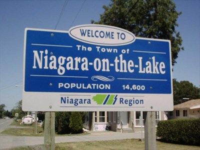 Niagara-on-the-Lake welcome sign in wine country; Van Blanc delivers shipping containers to NOTL wineries and farms.