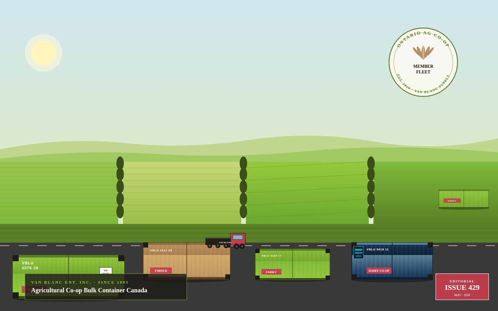 Van Blanc bulk shipping containers delivered across multiple Ontario member farms for an agricultural cooperative group purchase