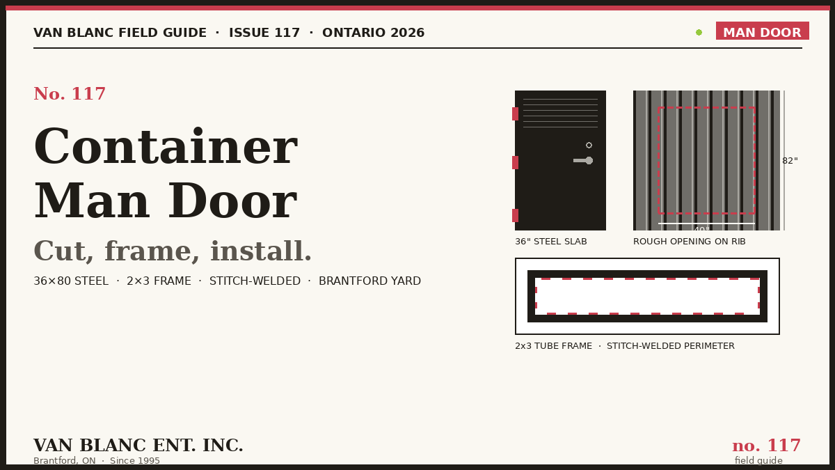 Container man door cut diagram and framing detail - Van Blanc Brantford