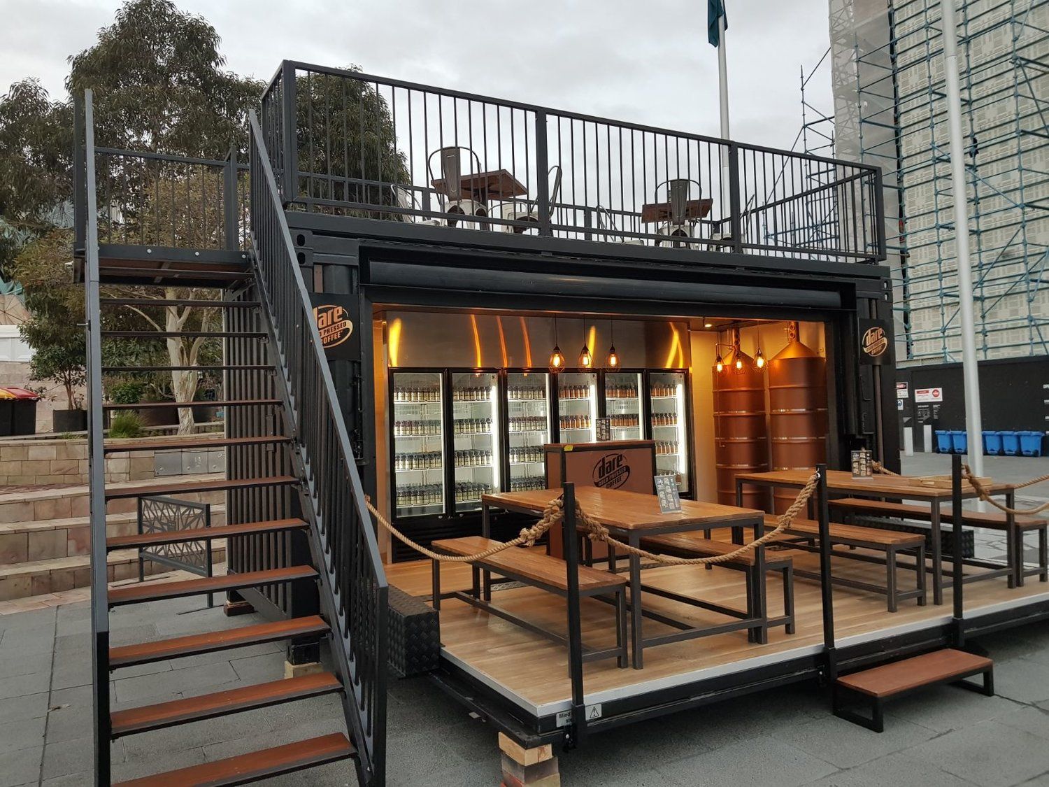 Custom shipping container modifications at Van Blanc workshop