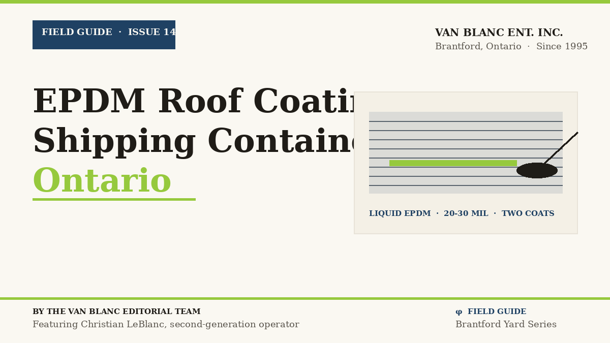 EPDM roof coating shipping containers Ontario, Van Blanc Brantford field guide hero