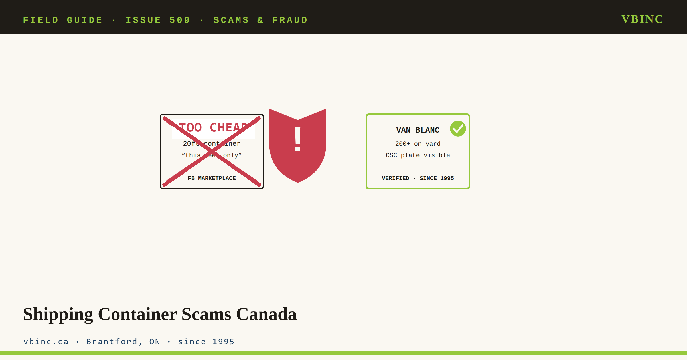 Shipping Container Scams Canada, Field Guide, Van Blanc Ent. Inc., Brantford ON