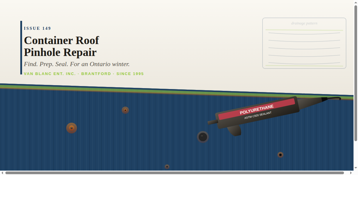 Shipping container roof pinhole repair Ontario hero illustration - Van Blanc Brantford