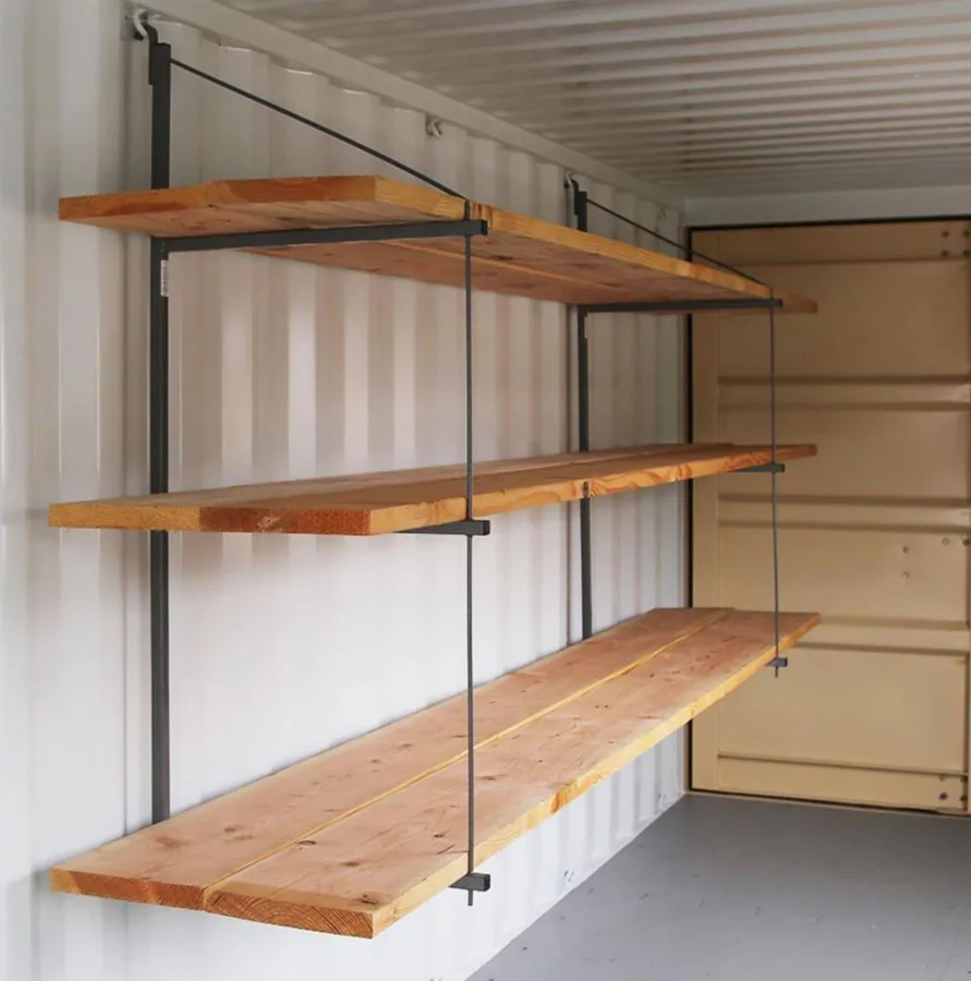 3-tier shipping container shelving brackets