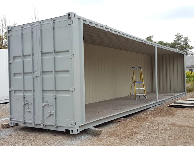 Open-side container fitted out as a workshop, the kind of non-burn training and storage build we do at the yard.