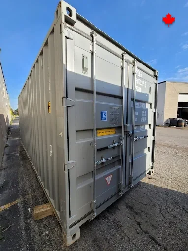 A 40ft open-side container with its side doors swung wide